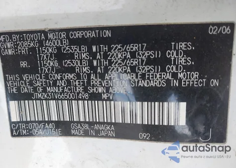 2006 Toyota Rav4 Limited V6 z USA, uszkodzony, nr VIN JTMZK31V665001498